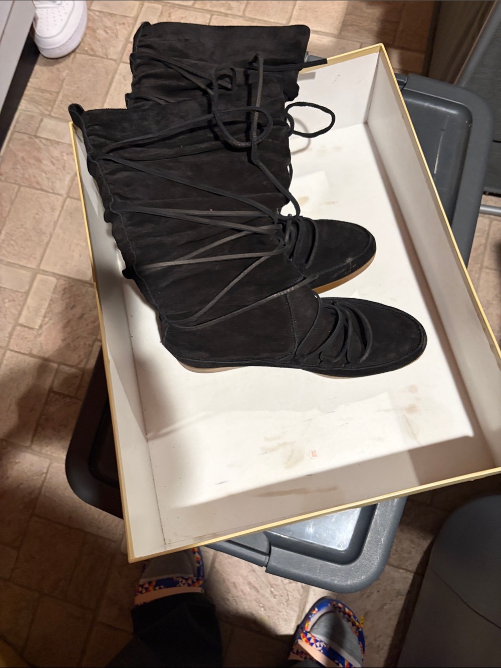 Black Lace-Up Suede Knee-High Boots - Men
